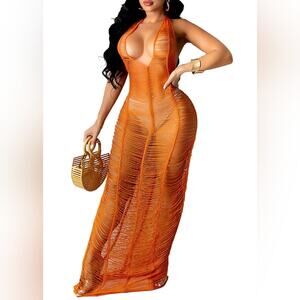 New Sexy Coverup Beach Dress Stretchy Sheer Clubbing Dress 863 Size L